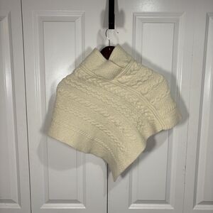Aran Sweater Market Womens L Merino Wool Shawl Poncho Cream Cable Knit Ireland